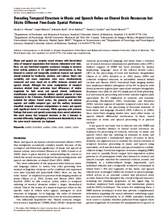 Decoding temporal structure in music and speech relies on shared brain resources but elicits different fine-scale spatial patterns thumbnail