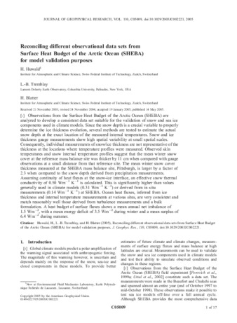 Reconciling different observational data sets from Surface Heat Budget of the Arctic Ocean (SHEBA) for model validation purposes thumbnail