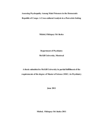 Assessing psychopathy among male prisoners in the Democratic Republic of Congo: a cross-cultural analysis in a post-crisis setting thumbnail