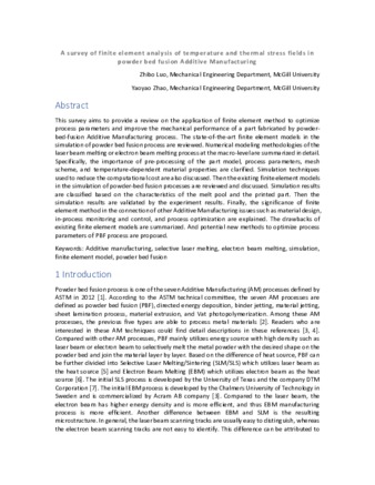 A survey of finite element analysis of temperature and thermal stress fields in powder bed fusion Additive Manufacturing thumbnail