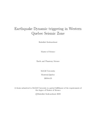 Earthquake dynamic triggering in western Quebec seismic zone thumbnail