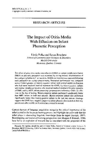 The Impact of Otitis Media With Effusion on Infant Phonetic Perception thumbnail