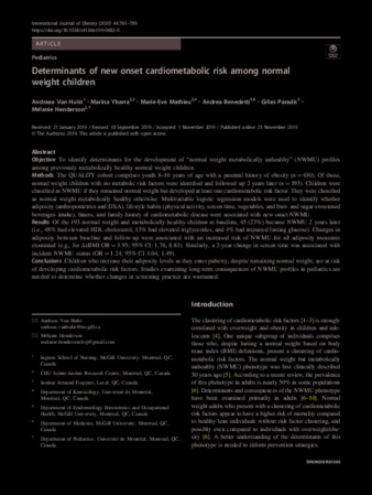 Determinants of new onset cardiometabolic risk among normal weight children thumbnail