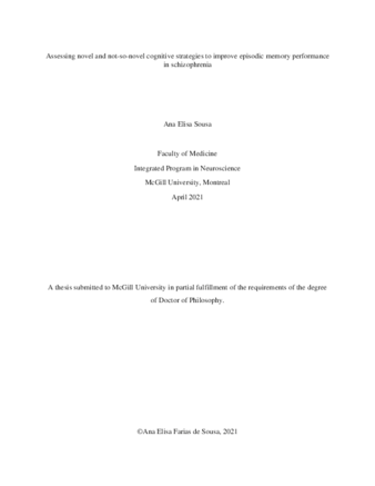 Assessing novel and not so novel cognitive strategies to improve episodic memory performance in schizophrenia thumbnail