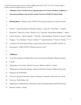 Validation of the COVID-19 Fears Questionnaires for Chronic Medical Conditions: A Scleroderma Patient-centered Intervention Network COVID-19 Cohort study thumbnail