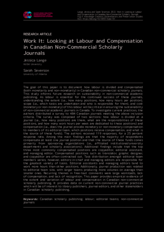 Work It: Looking at Labour and Compensation in Canadian Non-Commercial Scholarly Journals thumbnail