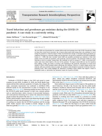 Travel behaviour and greenhouse gas emissions during the COVID-19 pandemic: A case study in a university setting thumbnail