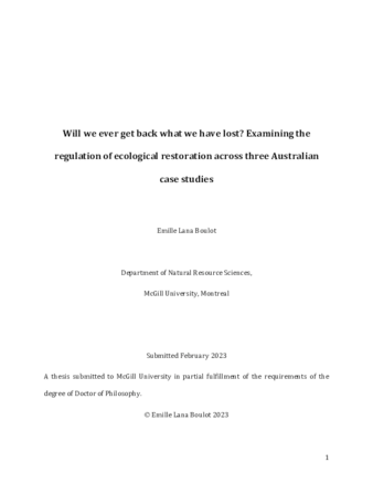 Will we ever get back what we have lost? Examining the regulation of ecological restoration across three Australian case studies thumbnail