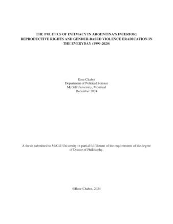 The politics of intimacy in Argentina’s interior: reproductive rights and gender-based violence eradication in the everyday (1990-2020) thumbnail