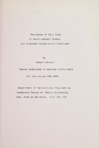 Estimates of Soil Loss in South-western Quebec are Proposed Conservation Practices thumbnail