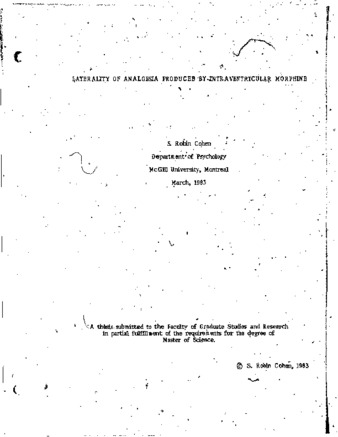 Laterality of analgesia produced by intraventricular morphine thumbnail