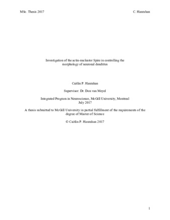 Investigation of the actin-nucleator spire in controlling the morphology of neuronal dendrites thumbnail