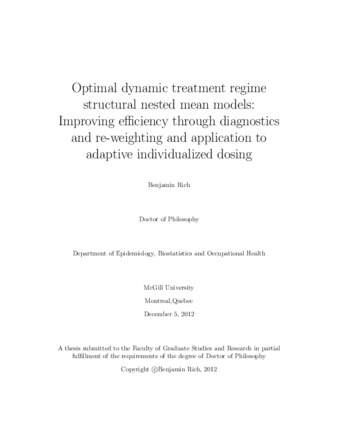 Optimal dynamic treatment regime structural nested mean models: improving efficiency through diagnostics and re-weighting and application to adaptive individual dosing thumbnail