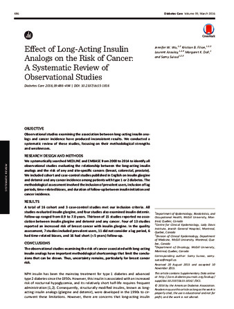 Effect of Long-Acting Insulin Analogs on the Risk of Cancer: A Systematic Review of Observational Studies thumbnail