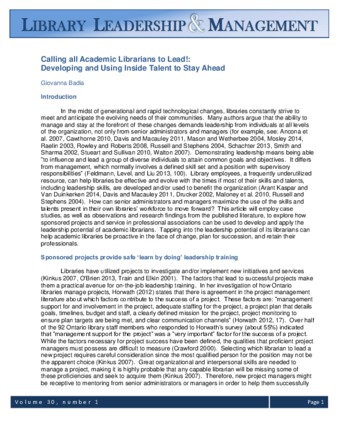 Calling all Academic Librarians to Lead!: Developing and Using Inside Talent to Stay Ahead thumbnail
