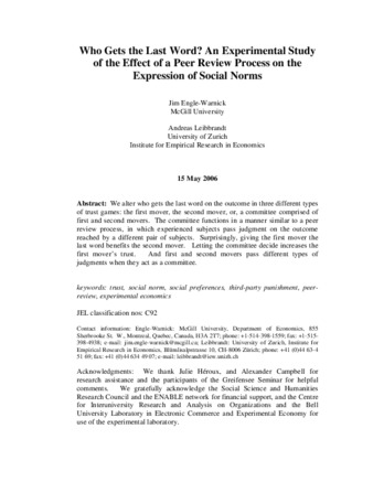 Who Gets the Last Word? An Experimental Study of the Effect of a Peer Review Process on the Expression of Social Norms thumbnail