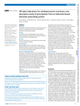 Off-label indications for antidepressants in primary care: descriptive study of prescriptions from an indication based electronic prescribing system thumbnail