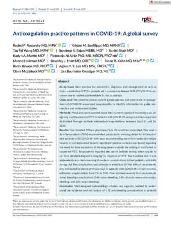 Anticoagulation practice patterns in COVID‐19: A global survey thumbnail