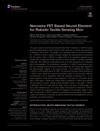 Nanowire FET Based Neural Element for Robotic Tactile Sensing Skin thumbnail