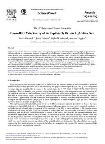 Down-Bore Velocimetry of an Explosively Driven Light-Gas Gun thumbnail