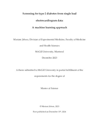 Screening for type 2 diabetes from single lead electrocardiogram data: A machine learning approach thumbnail