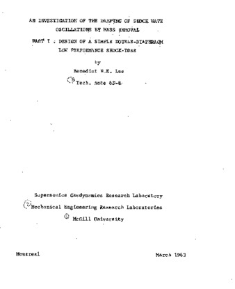 An investigation of the damping of shock wave oscillations by mass removal. Part 1 : design of a simple double-diaphragm low performance shock tube thumbnail