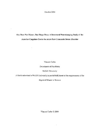 Size does not matter, but shape does : a structural neuroimaging study of the anterior cingulate cortex in acute post-traumatic stress disorder thumbnail
