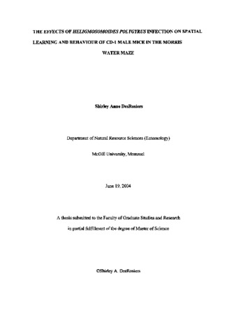 The effects of Heligmosomoides polygyrus infection on spatial learning and behaviour of CD-1 male mice in the Morris water maze / thumbnail