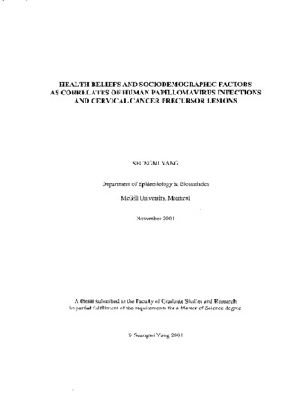 Health beliefs and sociodemographic factors as correlates of human papillomavirus infections and cervical cancer precursor lesions thumbnail