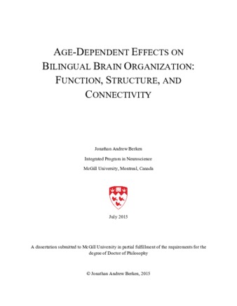 Age-dependent effects on bilingual brain organization: Function, structure, and connectivity thumbnail