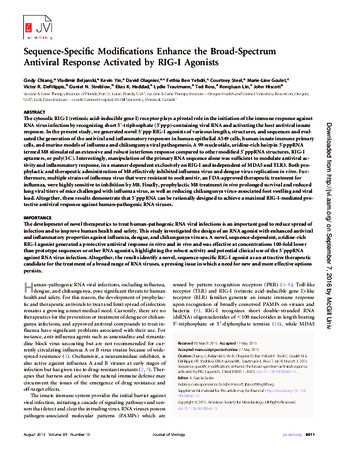 Sequence-Specific Modifications Enhance the Broad-Spectrum Antiviral Response Activated by RIG-I Agonists thumbnail
