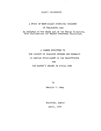 A Study of Emotionally Disturbed Children of Pre-School Age: An Analysis of the Child and of the Family Situation, with Implications for Needed Treatment Facilities. thumbnail