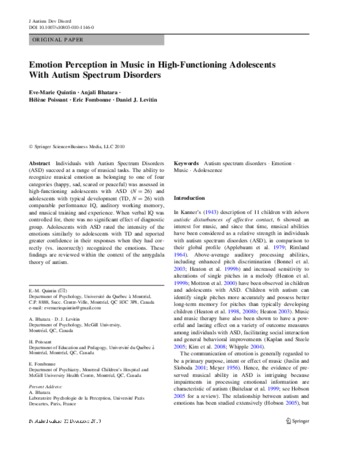 Emotion perception in music in high-functioning adolescents with Autism Spectrum Disorder thumbnail