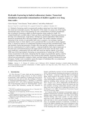 Hydraulic fracturing in faulted sedimentary basins : Numerical simulation of potential contamination of shallow aquifers over long time scales thumbnail