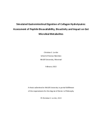 Simulated gastrointestinal digestion of collagen hydrolysates: assessment of peptide bioavailability, bioactivity and impact on gut microbial metabolites thumbnail