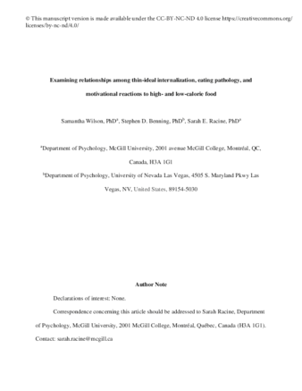 Examining relationships among thin-ideal internalization, eating pathology, and motivational reactions to high- and low-calorie food thumbnail