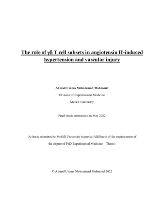 The role of γδ T cell subsets in angiotensin II-induced hypertension and vascular injury thumbnail