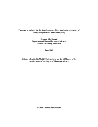 Phosphorus budgets for the Saint Lawrence river sub-basin: a century of change in agriculture and water quality thumbnail