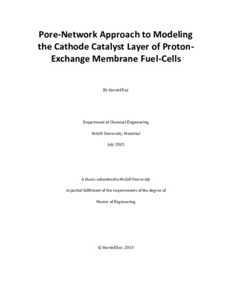 Pore-Network approach to modeling the cathode catalyst layer of proton-exchange membrane fuel-cells thumbnail