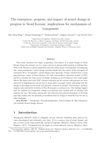 The emergence, progress, and impact of sound change in progress in Seoul Korean: Implications for mechanisms of tonogenesis thumbnail