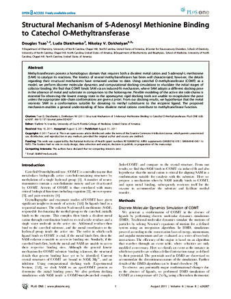 Structural Mechanism of S-Adenosyl Methionine Binding to Catechol O-Methyltransferase thumbnail