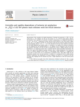 Centrality and rapidity dependence of inclusive jet production in root(NN)-N-S=5.02 TeV proton-lead collisions with the ATLAS detector thumbnail