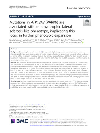 Mutations in ATP13A2 (PARK9) are associated with an amyotrophic lateral sclerosis-like phenotype, implicating this locus in further phenotypic expansion thumbnail