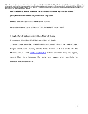 Peer-driven family support services in the context of first-episode psychosis: Participant perceptions from a Canadian early intervention programme. thumbnail