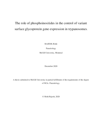 The role of phosphoinositides in the control of variant surface glycoprotein gene expression in trypanosomes thumbnail