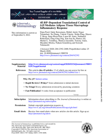 4E-BP–Dependent Translational Control of Irf8 Mediates Adipose Tissue Macrophage Inflammatory Response thumbnail