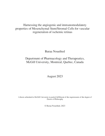 Harnessing the angiogenic and immunomodulatory properties of Mesenchymal Stem/Stromal Cells for vascular regeneration of ischemic retinas thumbnail