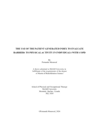THE USE OF THE PATIENT GENERATED INDEX TO EVALUATE BARRIERS TO PHYSICAL ACTIVITY IN INDIVIDUALS WITH COPD thumbnail
