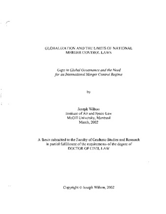 Globalization and the limits of National merger control laws : gaps in global governance and the need for an international merger control regime thumbnail