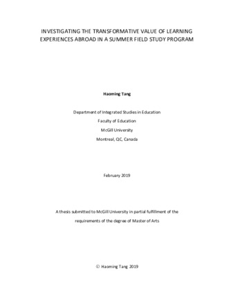 Investigating the transformative value of learning experiences abroad in a summer field study program thumbnail